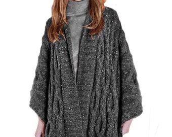 Patrón de poncho de punto trenzado Aran para mujer / Patrón de tejido vintage para abrigo de pescador, capa / FAB. Patrón PDF Descarga instantánea