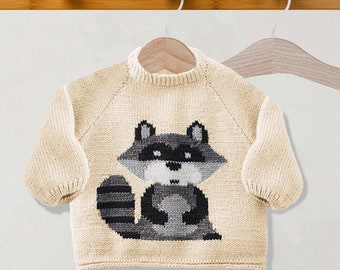 Vintage Knitting Pattern: Child's Raccoon Sweater (size 2, 4