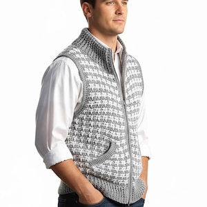 Men's Houndstooth Vest Crochet Pattern | Zip Up Waistcoat | Crochet for Men | Vintage Pattern PDF Download