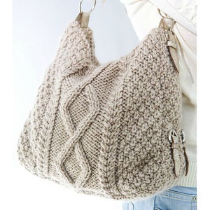 ARAN Umhängetasche, Grosse Hobo Bag Muster DK Garn | Schultertasche Strickmuster Klassische keltische Flechtmuster PDF Download
