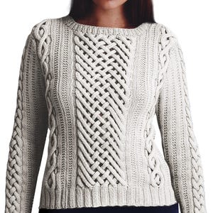 Aran Pullover Schnittmuster für Damen XS bis 3X | Ausgestattet keltisches Top | Zopfmuster Strickmuster DK Garn | PDF-Download