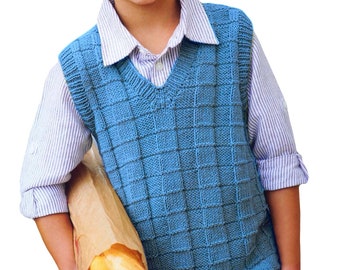 Kids Vest Comfy, Easy Knitting Pattern In DK Yarn | Boys & Girls Slipover 3 to 12 yrs. | Instant PDF Download