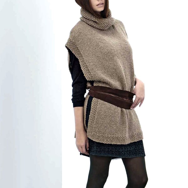 Sleeveless Turtleneck Sweater Women | Easy Knitting Pattern Tunic Style Slit Sides | Instant PDF Download