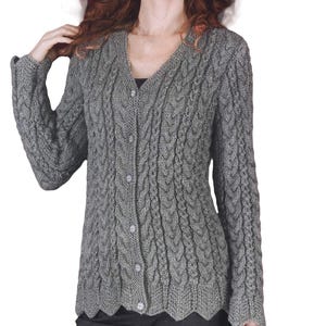 Cable Knit Women's Cardigan Pattern | Fitted Jacket With Classic Aran Cables & Lace Edge Instant PDF Download