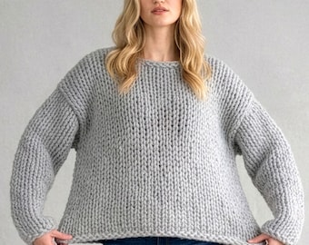 Suéter sencillo y súper grueso para mujer / Patrón de punto fácil / Patrón básico de jersey holgado para principiantes (descarga en PDF)