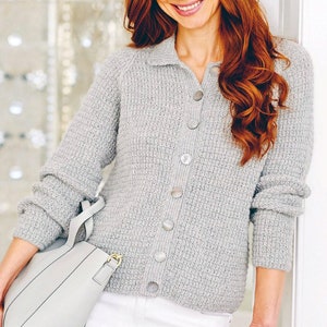 Enkelt stickmönster för ribbad raglankofta i DK-garn | Fiskarribbad jacka för kvinnor / Direkt PDF-nedladdning/