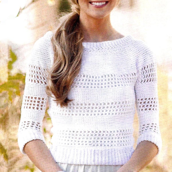 White Simple Crochet Sweater | Easy Crochet Pattern | Spring Women's Tops , Classic, Minimalist