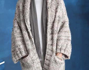 SUPER Chunky Loose Cardigan With Pockets | Women's Jacket Shawl Collar | Quick Easy Knitting Pattern PDF Download