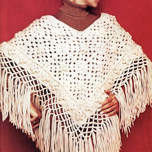 Women&#39;s Poncho Easy Crochet Pattern | 70s White Granny Square Boho Wrap Pattern Instant PDF Download