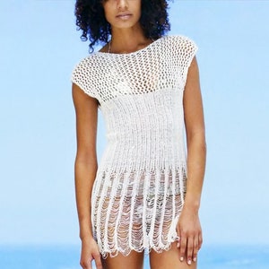 Beach Dress Lace Knitting Pattern | Beach Cover Up Easy Knit & Crochet Fitted Mini Dress | FAB. Summer Dress | PDF Download