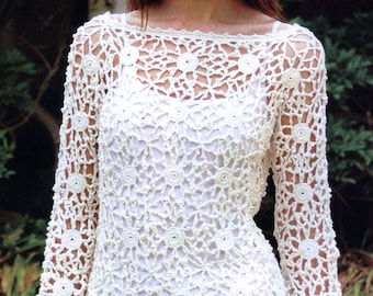 Crochet Sweater With Lacy Flower Pattern PDF Download | Vintage Granny Square Sweater, Patchwork
