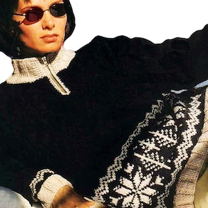 GORGEOUS Zip Up Norwegian Sweater | Vintage Nordic Knitting Pattern For Women | Zipped Fair Isle Pullover Pattern PDF Download