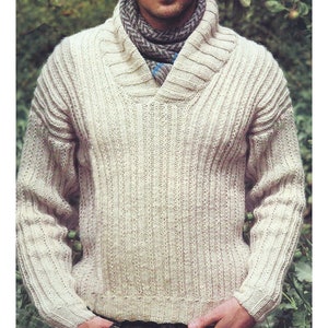 Men's Sweater Pattern | Shawl Collar,Ribbed Chunky Pullover | Men Classic Knitting Pattern | PDF Download