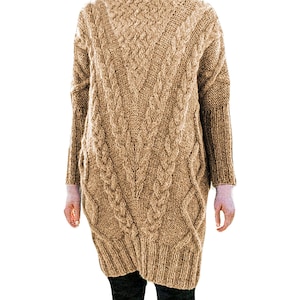 Aran Sweater Dress, Celtic Braids | Women&#39;s Knitting Pattern Chunky Mini Dress | Instant PDF Download