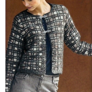 Cropped Jacket, Tartan Cardigan Knitting Pattern XS-3X | Elegant Plaid Jacket | Scandinavian Style Women's Top PDF Download