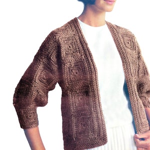 Patron de veste patchwork simple au crochet | Modèle au crochet facile pour femmes, neutre, haut cardigan carré grand-mère en téléchargement PDF