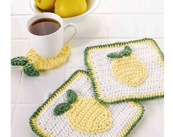 Lemon Potholder Set Easy Crochet Pattern | Hot Pads & Coasters Beginner Pattern Instant PDF Download
