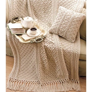 Irish Aran Cable Blanket Throw & Pillow PDF Pattern Instant Download | GORGEOUS Afghan Worsted Yarn Knit Pattern
