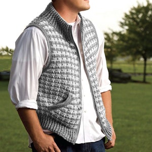 Men's Houndstooth Vest Crochet Pattern | Zip up Waistcoat