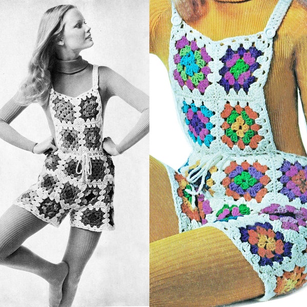 Crochet Shorts Pattern Granny Square | Hot Pants Overalls | 70s Retro clothing Patterns
