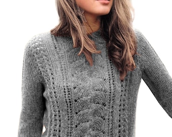 Patrón de suéter de encaje / Patrón de encaje para tejer con hilo Aran / Tops de encaje para mujer, suéteres casuales / Descarga PDF