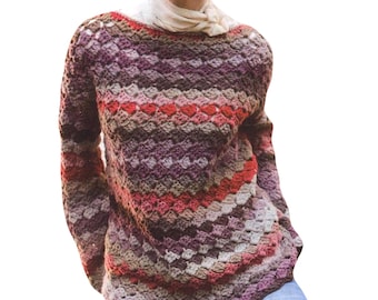 Easy Crochet Pattern Women's Sweater Granny Stitch | Women's casual Tops 70s Style Crochet Pattern Instant PDF Download