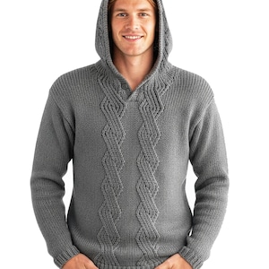 Vintage grof breipatroon herenhoodie | Comfortabele S-2X-sweater met capuchon Kbit-kabelpatroon pdf-download