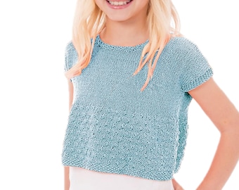 Summer Crop Top Girls 8-14 yrs | Easy Knitting Pattern 4 Ply Short Sleeve Tee | PDF Download
