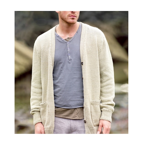 Distressed Cardigan For Men | Vintage Knitting Pattern | Classic Men's Jacket S To 1X | Instant PDF Download