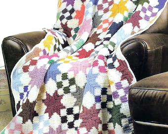 Star Blanket Colonial Style | Scrap Crochet Blanket Throw | Patchwork Beadspread |