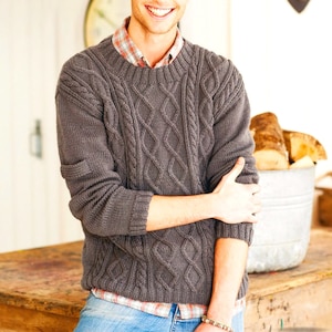 Men&#39;s Aran Sweater Pattern | Fisherman&#39;s Sweater  | Classic Cable Knit Irish Jumper DK Instant Download