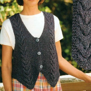 PDF Pattern Women's Chunky Waistcoat | Women's Tops Cabled Vest | DK Knitting Patterns PDF Download