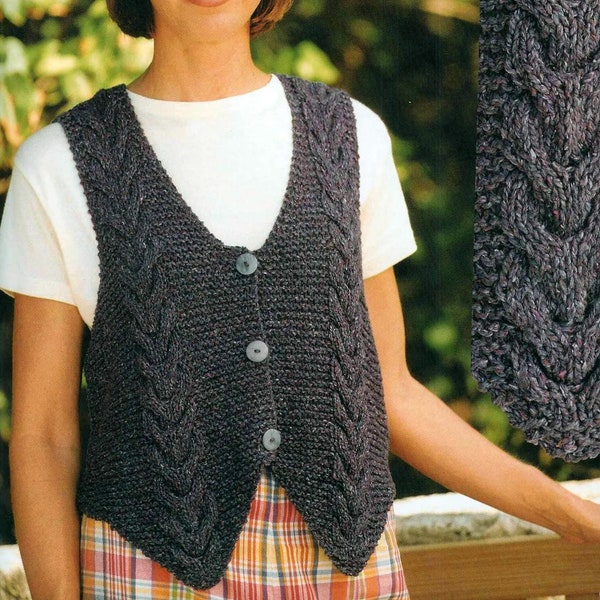 PDF Pattern Women's Chunky Waistcoat | Women's Tops Cabled Vest | DK Knitting Patterns PDF Download