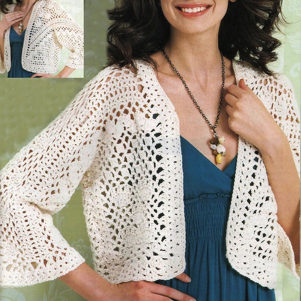 Gorgeous Cropped Jacket, Lace Bolero Shrug | Crochet Lace Pattern S-3X | 90s Women's Tops, Cardigans | PDF Download
