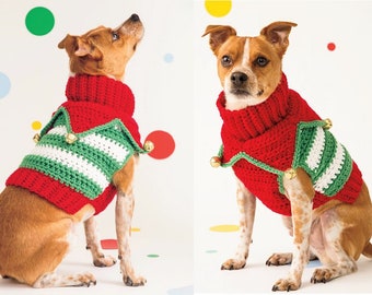 PDF Pattern Dog Christmas Sweater | Easy Crochet Pattern Xmas Elf Costume For Small Dog Instant Download