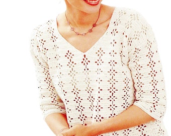Lace Crochet Pattern Women's Sweater | Summer Tops, Tunic, Lacy Coverup | Instant PDF Download