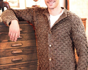 Men&#39;s Crochet Cardigan Pattern | Vintage Crochet Basket Weave Pattern | Men&#39;s Jacket S To 4X | Crochet For Men | PDF Download