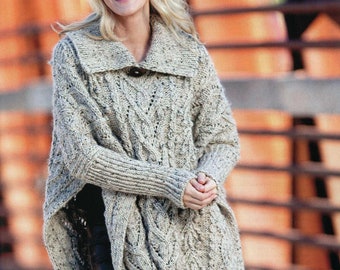 Poncho trenzado para mujer / Patrón Aran / IMPRESIONANTE patrón de punto vintage para abrigo de pescador, capa, descarga instantánea en PDF