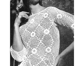 FAB Sweater Irish Lace Crochet Pattern | Women's Spring Tops, Instant PDF Download | 60s Irish Crochet Tee