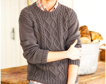 Men&#39;s Aran Sweater Pattern | Fisherman&#39;s Sweater  | Classic Cable Knit Irish Jumper DK Instant Download