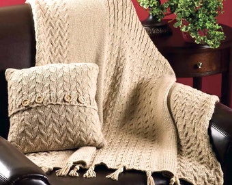 FAB Aran Blanket Throw & Pillow Cases | Vintage Knitting Pattern PDF Download |Classic Cabled Bedspread Set