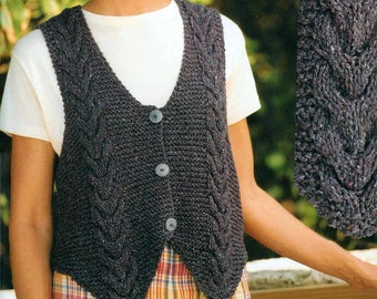 PDF Pattern Women&#39;s Chunky Waistcoat | Women&#39;s Tops Cabled Vest | DK Knitting Patterns PDF Download
