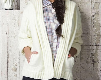 Loose, Comfy Hooded Jacket Pattern, Women's Knit Top | Aran Yarn Hoodie PDF Pattern Instant Download |