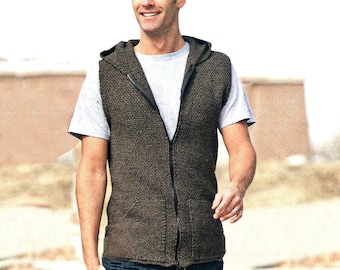 Crochet Hoodie Pattern Men S To 3X | Zip Up Crochet Vest | Vintage Crochet Pattern Men's Top PDF Download