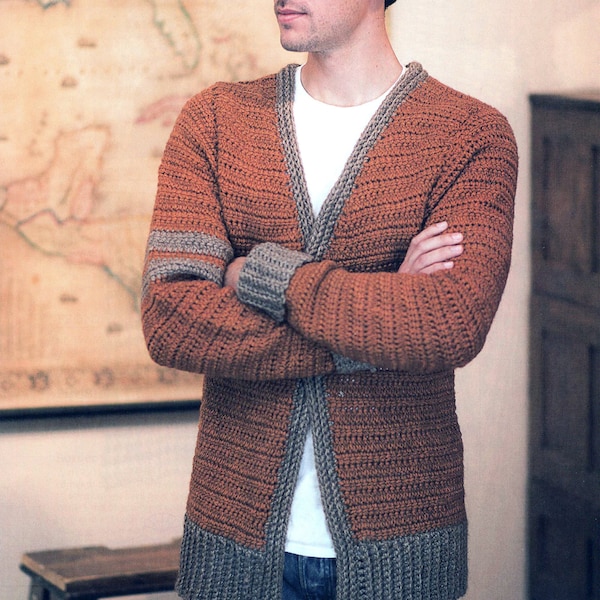 Crochet Cardigan For Men | Vintage Crochet Pattern | Men's Jacket S To 1X | Crochet For Men | PDF Download