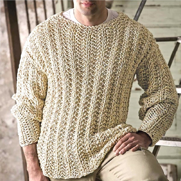 Casual Irish Rib Sweater | Easy Knitting Pattern Men's Pullover DK Yarn S-XXL | Vintage PDF Download