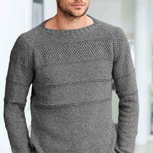 Men's Sweater Round Neck, Classic Raglan | Light Weight Spring Top For Men | Easy Knitting Pattern PDF Download