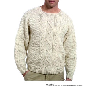 Men&#39;s Classic Aran Sweater Pattern | Irish Fisherman&#39;s Sweater | Cable Knit Ecru Jumper | Instant PDF Download