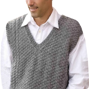 Classic Cable Knit Vest For Men S-2X | Vintage Knitting Pattern Comfy Gilet | Men&#39;s Waistcoats, Tops Patterns PDF Download