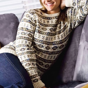 Women&#39;s Sweater Norwegian Knitting Pattern | Vintage Pullover Nordic Fair Isle Pattern Instant PDF Download